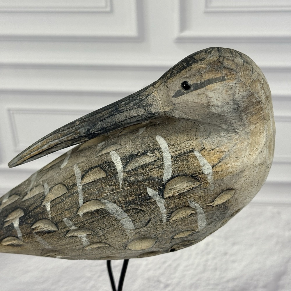 Hand Carved Wooden Egret Shorebird Sculpture Coastal Beach Decor Rustic Bird Art - Picture 16 of 16